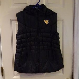 West Virginia puffy vest with detachable hood
